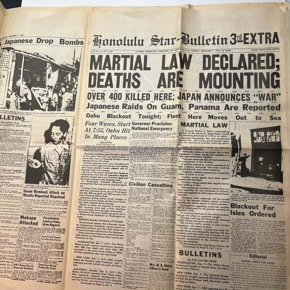 Vintage Pearl Harbor Honolulu Star Reproduction/Reprint Newspaper - Picture 6 of 9